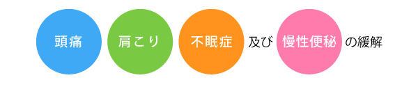 頭痛、肩こり、不眠症、慢性便秘の緩和